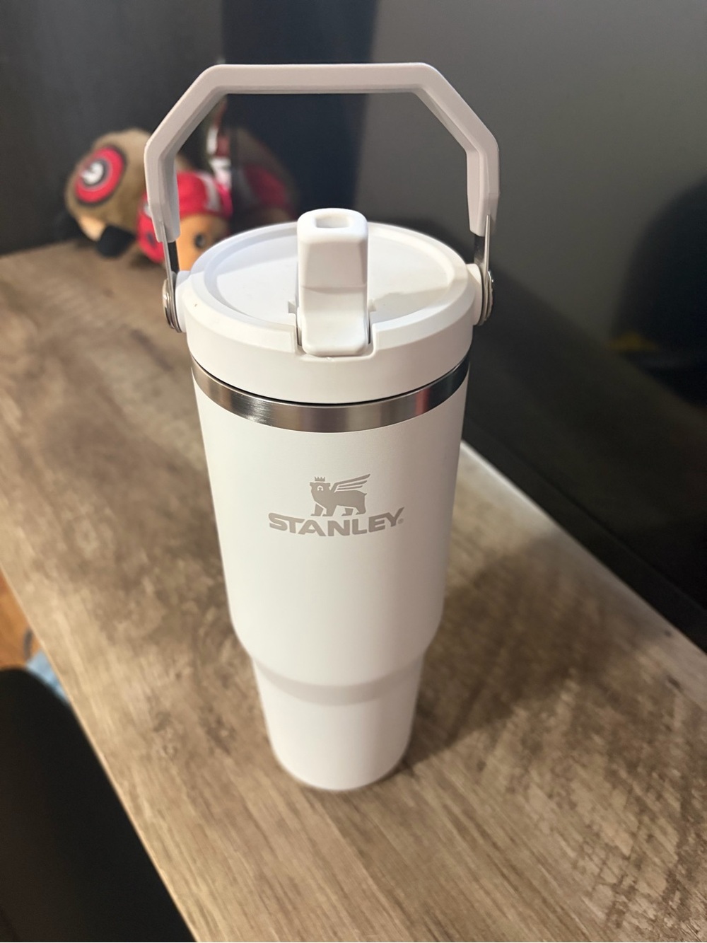 Stanley White Travel Tumbler with Fold-Down Handle